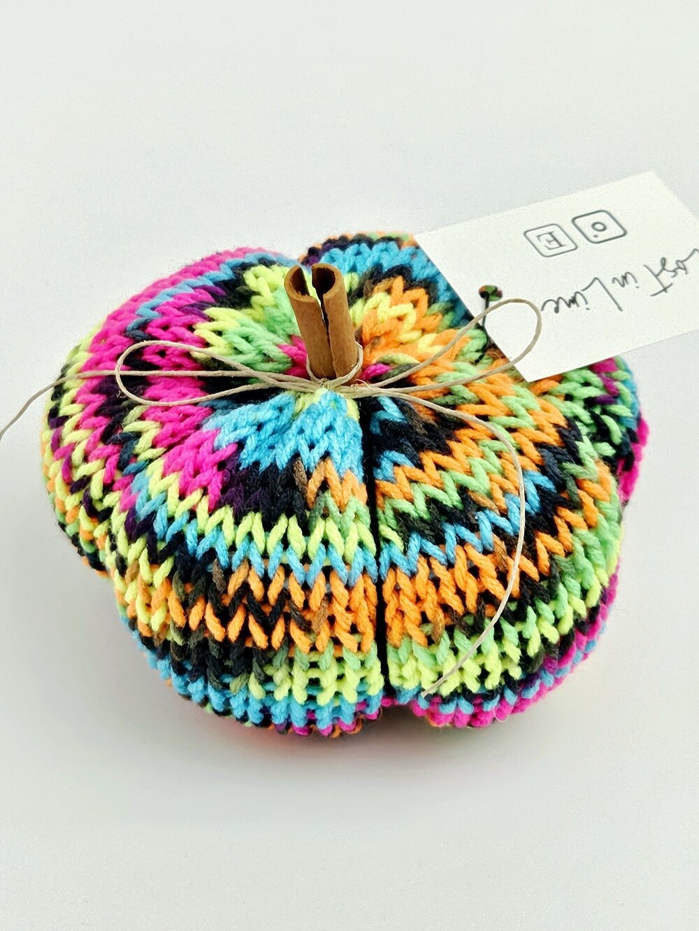 Neon & Black Knit Pumpkin | Handcrafted Halloween Decor